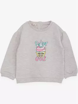 Толстовка для маленьких девочек с круглым вырезом и длинными рукавами с принтом Breeze, бежевый меланж