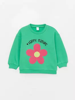 Толстовка для маленьких девочек с круглым вырезом и длинными рукавами с принтом LCW baby, зеленый