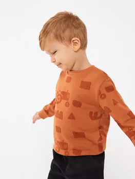 Толстовка для маленьких мальчиков с круглым вырезом и длинными рукавами с принтом LCW baby, оранжевый принт