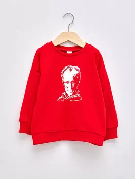Толстовка для маленьких мальчиков с круглым вырезом и длинными рукавами с принтом и подписью Ататюрка LCW baby, красный