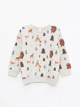 Толстовка для маленьких мальчиков с круглым вырезом и длинными рукавами с принтом LCW baby, экрю с принтом