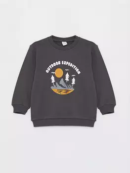 Толстовка для маленьких мальчиков с круглым вырезом и длинными рукавами с принтом LCW baby, антрацит