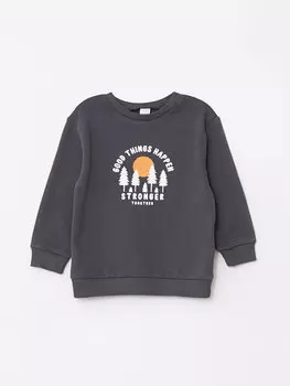 Толстовка для маленьких мальчиков с круглым вырезом и длинными рукавами с принтом LCW baby, антрацит