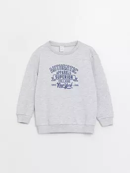 Толстовка для маленьких мальчиков с круглым вырезом и длинными рукавами с принтом LCW baby, белоснежный меланж