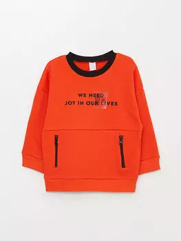 Толстовка для маленьких мальчиков с круглым вырезом и длинными рукавами с принтом LCW baby, яркий оранжевый