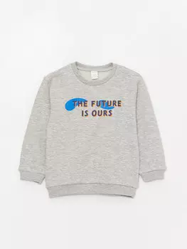 Толстовка для маленьких мальчиков с круглым вырезом и длинными рукавами с принтом LCW baby, серый меланж