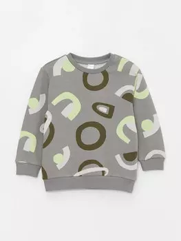 Толстовка для маленьких мальчиков с круглым вырезом и длинными рукавами с принтом LCW baby, серый с принтом