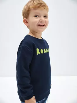 Толстовка для маленьких мальчиков с круглым вырезом и длинными рукавами с принтом LCW baby, темно-синий