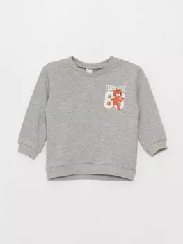 Толстовка для маленьких мальчиков с круглым вырезом и длинными рукавами с принтом LCW baby, темно-синий