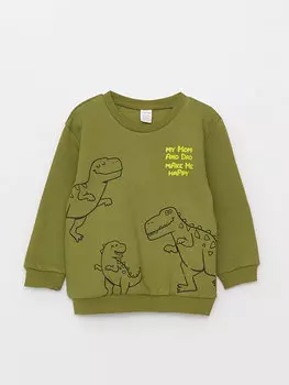 Толстовка для маленьких мальчиков с круглым вырезом и принтом LCW baby, зеленый