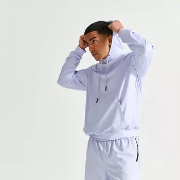 Толстовка для тренировок в тренажерном зале однотонная бледно-фиолетовая DOMYOS, Светло-синий