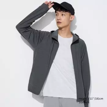 Толстовка DRY-EX Ultra Stretch с капюшоном и молнией UNIQLO, темно-серый