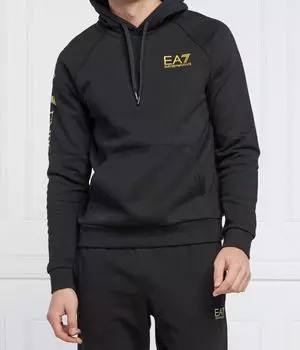 Толстовка Ea7 Regular Fit с карманом-кенгуру, черный / золотой