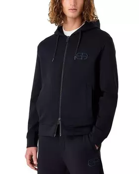 Толстовка Emporio Armani из хлопковой смеси двойного джерси стандартного кроя с полной молнией, синий