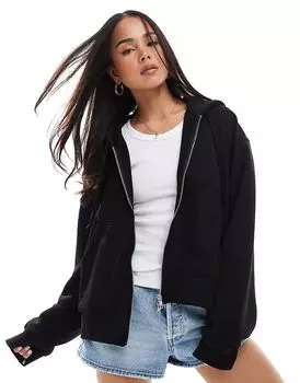 Толстовка Essence свободного кроя с застежкой-молнией черного цвета Weekday