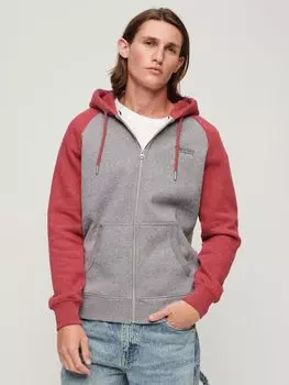 Толстовка Essential Baseball на молнии Superdry, серый с крапинками/ягодно-красный