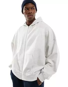 Толстовка Essential Extreme Oversize с капюшоном на молнии белого меланжевого цвета ASOS DESIGN