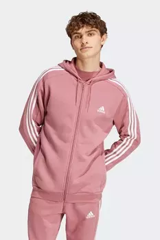 Толстовка Essentials из флиса с тремя полосками на молнии Adidas, красный