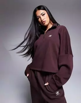 Толстовка Essentials с застежкой-молнией на половину длины в коричневом цвете adidas Originals