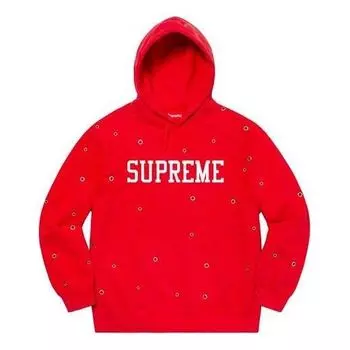 Толстовка eyelet hooded sweatshirt 'red white' Supreme, красный
