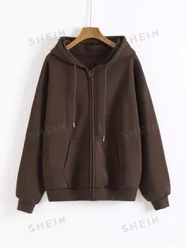 Толстовка EZwear, застежка-молния, заниженная линия плеча, термопокрытие, бретели Shein, шоколадный
