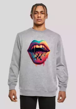 Толстовка F4NT4STIC "Drooling Lips CREW", принт, серый