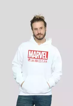 Толстовка F4NT4STIC "Marvel Logo Wash Care Symbols", мужская, товары премиум-класса, приталенный крой, худи, принт с логотипом, белый