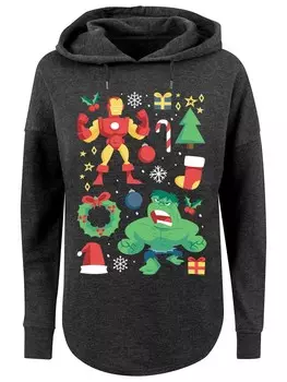 Толстовка F4Nt4Stic Marvel Universe Iron Man und Hulk Christmas Weihnachten, пестрый серый