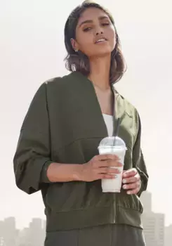 Толстовка FCUK с воротником и молнией во всю длину, хаки