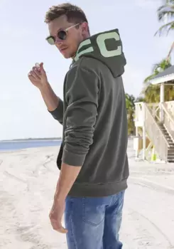 Толстовка FCUK, стандартный крой, длинный рукав, толстовка с капюшоном, смесь хлопка, антрацит