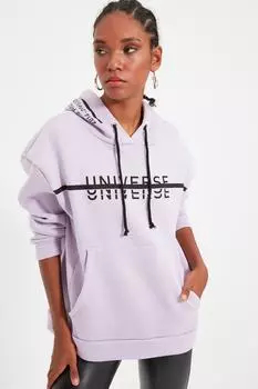 Толстовка - Фиолетовый - Oversize Trendyol, фиолетовый