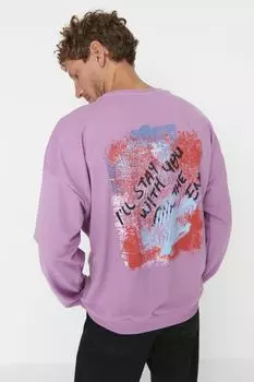 Толстовка - Фиолетовый - Oversize Trendyol, фиолетовый