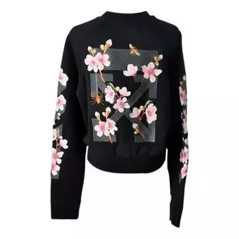 Толстовка fw17 cherry blossoms embroidery floral round neck sweater Off-White, черный