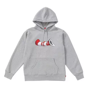 Толстовка fw18 cat in the hat hooded sweatshirt heather grey Supreme, серый