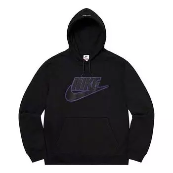 Толстовка fw19 week 14 nike leather appliqu hooded sweatshirt 'black' Supreme, черный