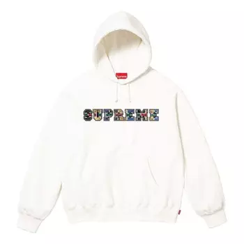 Толстовка fw23 week4 collegiate patchwork leather hoodie 'white' Supreme, белый