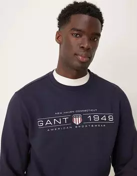 Толстовка GANT 1949 с логотипом на груди и щитом темно-синего цвета