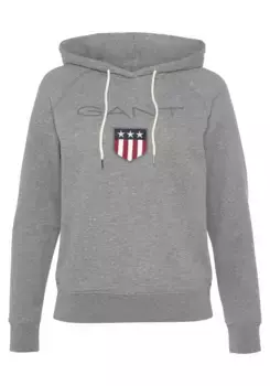 Толстовка Gant "GANT SHIELD SWEAT HOODIE", с большой этикеткой спереди, цвет Grau-Meliert
