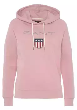 Толстовка Gant "GANT SHIELD SWEAT HOODIE", с большой этикеткой спереди, розовый