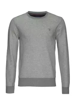 Толстовка Gant "ORIGINAL C-NECK SWEAT", с ребристыми манжетами по низу и на рукавах, серый