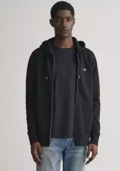 Толстовка Gant с капюшоном "REG SHIELD FULL ZIP HOODIE", с вышитым логотипом на груди, черный
