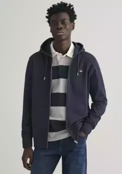 Толстовка Gant с капюшоном "REG SHIELD FULL ZIP HOODIE", с вышитым логотипом на груди, синий