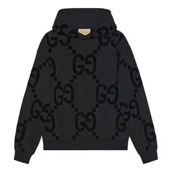 Толстовка gg flocked print cotton fleece sweatshirt 'black' Gucci, черный