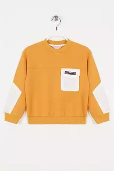 Толстовка горчичного цвета для мальчика с карманами и нашивками на рукавах Zepkids