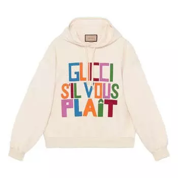 Толстовка Gucci Felted cotton Hooded sweatshirt with patch 'Ivory', цвет ivory