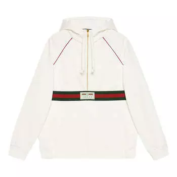 Толстовка Gucci Hooded Sweatshirt With Web & Gucci Label 'Ivory', цвет ivory/green/red