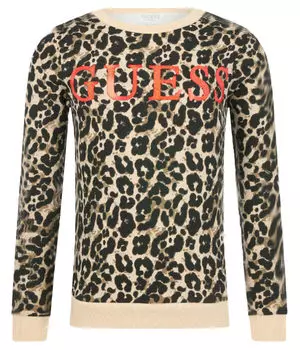 Толстовка Guess Regular Fit с леопардовым принтом, бежевый