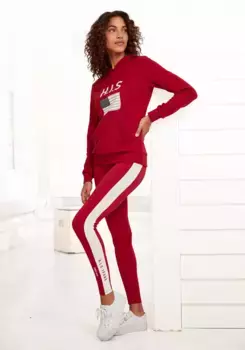 Толстовка H.I.S с капюшоном, принтом логотипа и карманом-кенгуру, домашний костюм, толстовка с капюшоном, красный