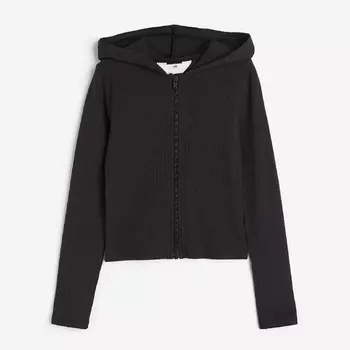 Толстовка H&M Kids Ribbed Hooded, черный