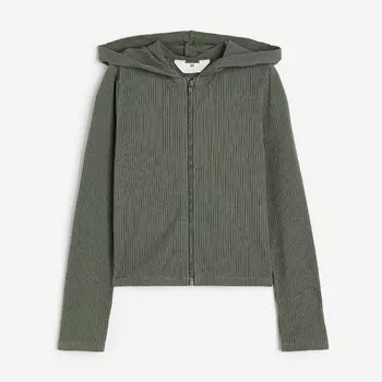 Толстовка H&M Kids Ribbed Hooded, темно-зеленый